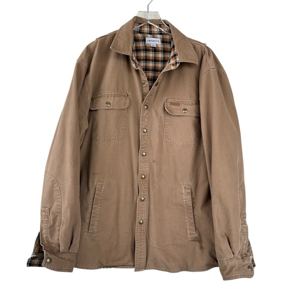 Carhartt Mens XLT Brown Flannel-Lined Shirt Jacket Work Chore Coat 100590-903 - Picture 1 of 12